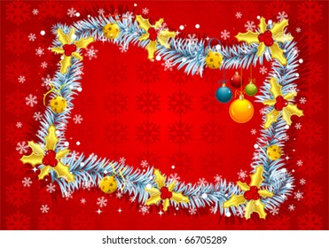 Christmas frame with branch fir, element for design, vector illustration