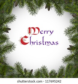 Christmas frame with branches spruce .Vector Illustration