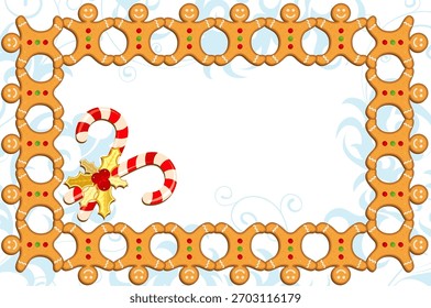Christmas frame with candy, cookie, element for design, vector illustration