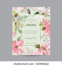 Christmas Frame or Card - in Watercolor Style - vector