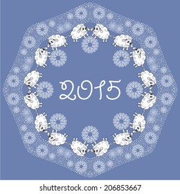Christmas frame. Chinese Zodiac. Chinese Animal astrological sign (sheep, lamb, goat). Symbol 2015 Year. Vector Illustration.