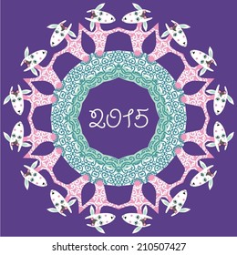 Christmas frame. Chinese Zodiac. Chinese Animal astrological sign (sheep, lamb, goat). Symbol 2015 Year - stock vetor.