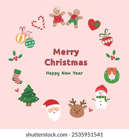 Christmas frame, a collection of Christmas decorations, Christmas cute illustration