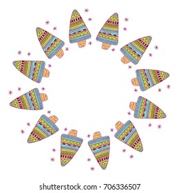 A Christmas frame for congratulations with christmas trees and snowflakes.  Beautiful design for decorating postcards and posters.