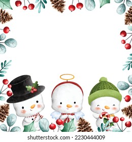 Christmas frame with cute snowman