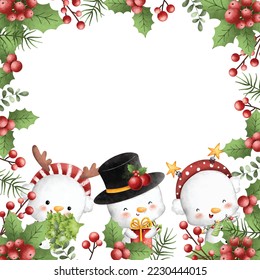 Christmas frame with cute snowman