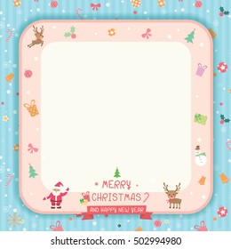 Christmas frame decoration with ornament for merry christmas and happy new year card.Illustration vector and pastel colors.