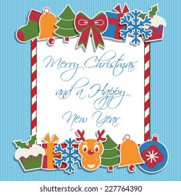 christmas frame decoration with ornaments and text