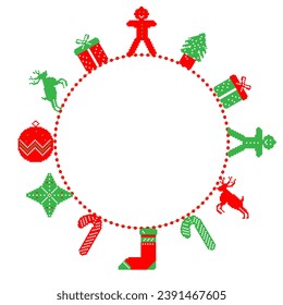 Christmas frame with decorative pixel art elements. Vector illustration