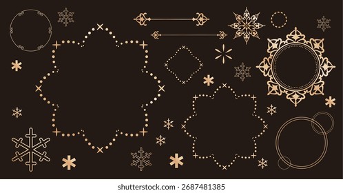 Christmas frame design and snowflake illustration set