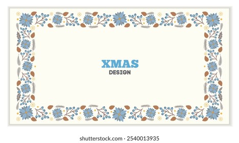 Christmas frame design template. Abstract winter floral ethnic Xmas design. Holly backgrounds with fir tree. Best for package, invitations, decoration and banners.