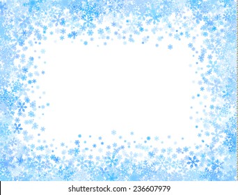 Christmas frame with different small snowflakes on top and bottom