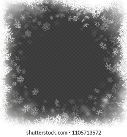 Christmas frame effect with white glowing light and snowflakes. EPS 10