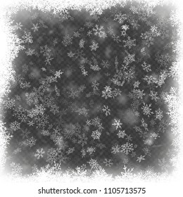 Christmas frame effect with white glowing light and snowflakes. EPS 10