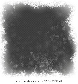 Christmas frame effect with white glowing light and snowflakes. EPS 10