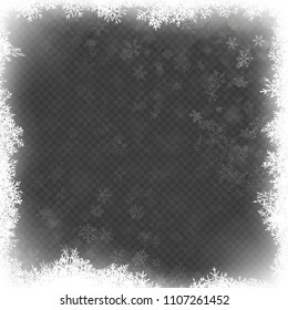 Christmas frame effect with white glowing light and snowflakes. EPS 10