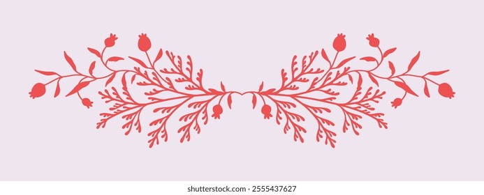 Christmas frame element with berries and pine branches on a white background. Elegant winter botanical pattern for invitation, greeting, card, cover, packaging. Vector illustration