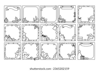 Christmas frame element outline sketch collection