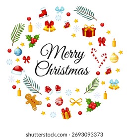 Marco de la Navidad con los Elementos festivos y, Navidades felices, texto