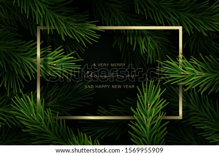 Christmas frame with fir tree branches and hand lettering. Vector Illustration.