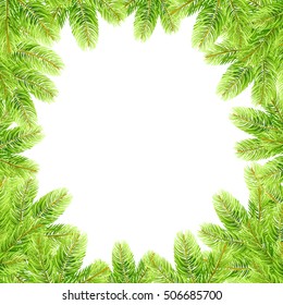 Christmas frame with fir-tree isolated on white background. Vector illustration.
