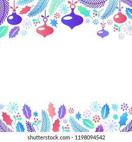 Christmas frame. Flat style cartoon christmas elements on white background. Perfect for invitations, cards and banners. Vector illustration.