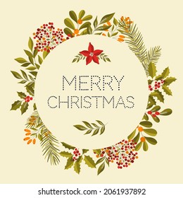 Christmas frame floral branch.Holiday border background plant.Design decoration 2022 new year.Vector illustration.