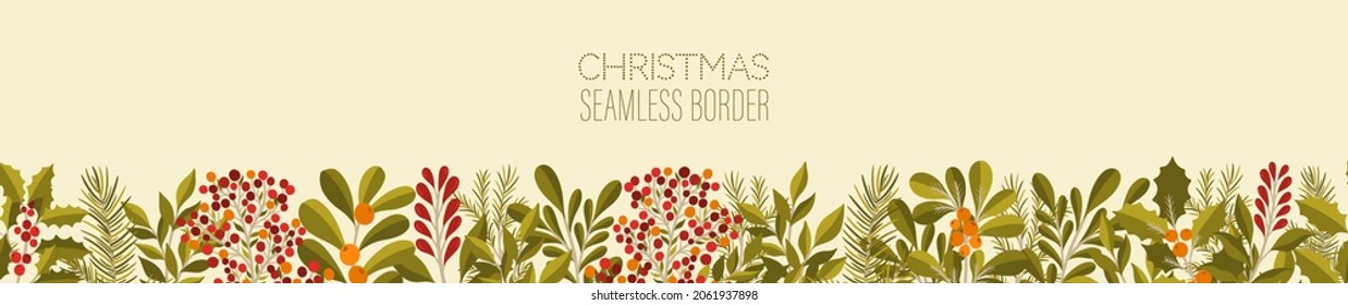 Christmas frame floral branch.Holiday border background plant.Design decoration 2022 new year.Vector illustration.