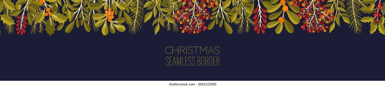 Christmas frame floral branch.Holiday border background plant.Design decoration 2022 new year.Vector illustration.