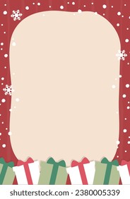 Christmas frame with gift boxes and snowflakes. Vector illustration.