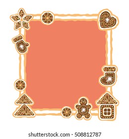 Christmas frame with gingerbread, cookies elements for design.