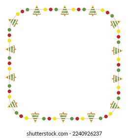 Christmas frame with gingerbread Xmas tree decorations. Square Xmas decorative border isolated on white background. Vector illustration.