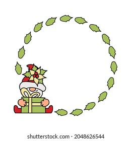 Christmas frame with gnome on white background. Vector illustration.