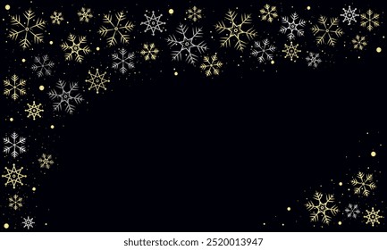 Christmas Frame with Golden and Silver Snowflakes, Card, Snowflakes Border, Holiday, Winter, Christmas Background, Frame, New Year, Vector