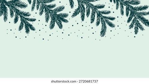 Marco de la Navidad con la rama verde del árbol fijada, dibujada a mano	