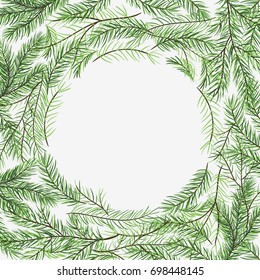 Christmas frame , hand drawn green branches, place for your text