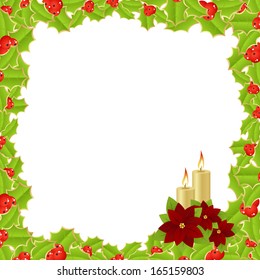 Christmas frame of holly berries. Vector illustration.