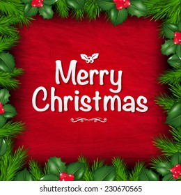 Christmas Frame From Holly Berry With Gradient Mesh, Vector Illustration