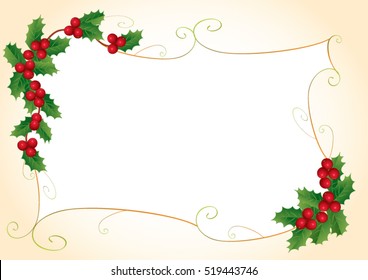 Christmas frame with holly and curl