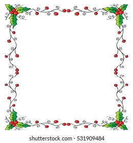 Christmas Frame With Holly decoration.