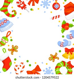 Christmas Frame With Holly Decoration. Christmas card poster banner. Vector clip art