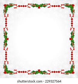 Christmas Frame With Holly Decoration. Colorful design. Vector illustration. 