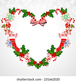 Christmas Frame With Holly Decoration. Colorful design. Vector illustration. 