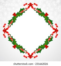 Christmas Frame With Holly Decoration. Colorful design. Vector illustration. 