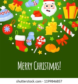 Christmas Frame With Holly Decoration. Vector illustration. Holiday frame. Christmas card poster banner. Colorful Christmas card with frame. Vector clip art