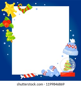 Christmas Frame With Holly Decoration. Vector illustration. Holiday frame. Christmas card poster banner. Colorful Christmas card with frame. Vector clip art
