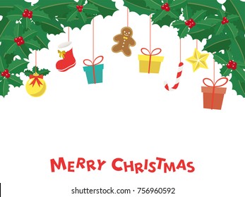 Christmas frame of holly leaves and berries