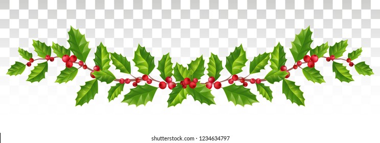 Christmas frame with holly plant design element, print, connected with winter holidays. invitations, greeting cards, posters, sales. christmas garland with  holly leaves and red berries.Vector. Eps10