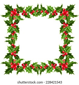 Christmas frame with holly. Vector illustration.