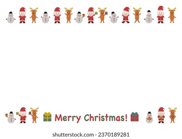 Christmas frame illustration. Cute Santa, reindeer and snowman pattern. Vector illustration.
